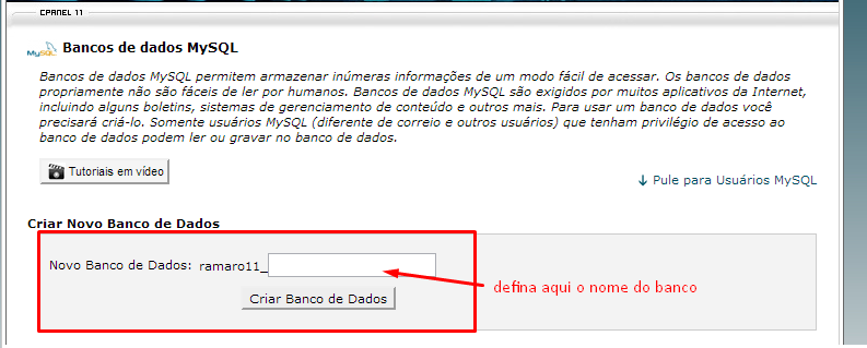 Criar novo banco de dados MySQL no cPanel